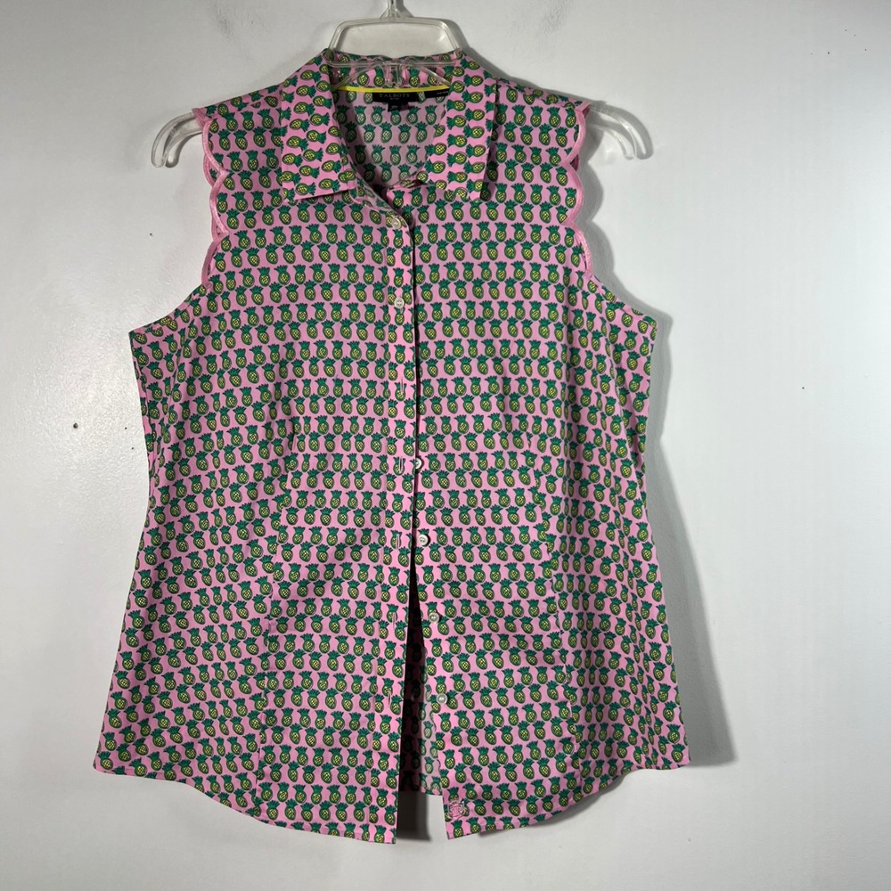 Womens Talbots Petites Scallop Pineapple Button Shirt 10P Non Iron NWOT